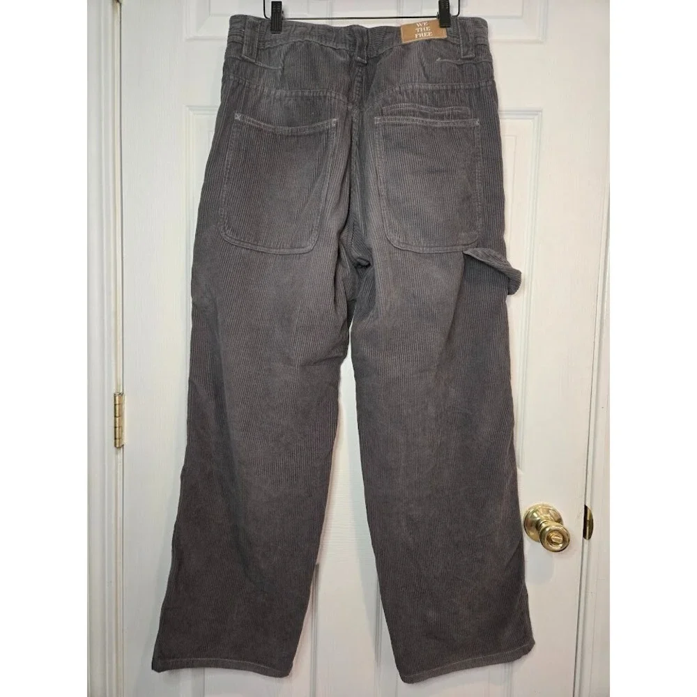 Free People Faye Low Slung Boyfriend Corduroy Carpenter Pants Gray Size 30 Baggy